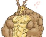  2014 abs anthro antlers arm_tuft big_biceps brown_antlers brown_fur brown_nose cervine chest_tuft deer front_view frown fur half-length_portrait horn hyper hyper_muscles looking_away mammal multicolored_fur muscular nintendo nude pecs pok&eacute;mon portrait sawsbuck schwartzgeist serratus simple_background solo thick_neck triceps tuft two_tone_fur video_games white_background 