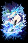  &gt;:) ass bad_id bad_pixiv_id black_footwear blue_dress blue_eyes blue_hair blush bow breasts cirno commentary_request dress frog from_behind frozen frozen_frog full_body green_bow hair_bow highres ice ice_wings looking_at_viewer looking_back medium_breasts mushroom_(artist) neck_ribbon panties puffy_short_sleeves puffy_sleeves red_ribbon ribbon sample shoes short_hair short_sleeves smile socks solo touhou underwear v-shaped_eyebrows watermark white_legwear white_panties wings 