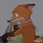  3_fingers bed bedding black_fur black_nose blanket canine crying disney duo female fox fur gloves_(marking) half_naked hug inner_ear_fluff judy_hopps lagomorph male mammal markings nick_wilde orange_fur rabbit sad size_difference tall tears zootopia りくお 