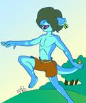  2016 anthro clothing lizard lizzles_(species) male melvin_(character) piercing reptile scalie shaggy_hair solo tree vdisco young 