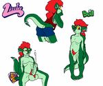  2016 anthro blush brown_eyes bud_(character) bulge clothing cum drooling erection flaccid hair lizard lizzles_(species) male masturbation nervous orgasm penis piercing pornography pubes red_hair reptile saliva scalie solo vdisco young 