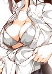  black_hair bra breasts cleavage large_breasts open_clothes original simple_background skirt solo suzuki_nago underwear white_background white_bra 