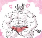  &lt;3 2014 4_fingers abs biceps big_biceps bovine briefs cattle clothed clothing colored dot_eyes front_view fur horn humanoid_hands male mammal manly muscular muscular_male pecs pink_background quads red_clothing schwartzgeist serratus shaded simple_background toony topless underwear white_background white_fur white_horn 