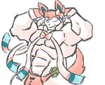  2013 anthro anthrofied armpits biceps big_biceps blue_eyes blue_markings clothing digital_drawing_(artwork) digital_media_(artwork) eeveelution fluffy front_view fur half-length_portrait huge_muscles male manly markings money multicolored_fur muscular muscular_male nintendo one_eye_closed pink_clothing pink_fur pok&eacute;mon pok&eacute;morph portrait schwartzgeist simple_background standing stripper sylveon thong toony video_games white_background wink 