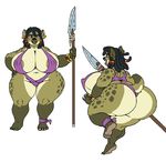  2016 anthro big_breasts big_butt breasts butt clothed clothing female huge_breasts huge_butt hyena jewelry mammal melee_weapon nipples overweight piercing polearm skimpy solo spear thick_thighs tribal vdisco weapon wide_hips 