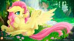  ashley-arctic-fox blue_eyes cutie_mark day detailed_background equine eyelashes feathered_wings feathers female feral fluttershy_(mlp) friendship_is_magic fur hair lying mammal my_little_pony nude one_eye_closed outside pegasus pink_hair smile waterfall wings yellow_feathers yellow_fur 