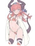  armor armored_boots asymmetrical_horns bikini bikini_armor black_legwear blade_(galaxist) blue_eyes blue_ribbon boots cape choker cowboy_shot curled_horns earrings elizabeth_bathory_(brave)_(fate) elizabeth_bathory_(fate)_(all) fate/extra fate/extra_ccc fate/grand_order fate_(series) flat_chest hair_ribbon horns jewelry knee_boots long_hair loose_bikini midriff navel oversized_clothes pauldrons pink_hair pointy_ears red_armor red_bikini red_footwear ribbon silver_trim solo string_bikini swimsuit tail thighhighs tiara two_side_up white_cape 