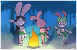  absurd_res anais_watterson anthro border breasts bunny_(ajmarekart) butt cartoon_network dancing elinor_rabbit elinor_wonders_why female flower_accessory genitals grass_skirt group hi_res lagomorph leporid mammal markings mr_harinezumi nipples nude pbs rabbit the_amazing_world_of_gumball tribal tribal_markings trio vulva white_border 