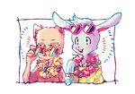  anthro burgerpants clothed clothing duo eyewear fur hawaiian_shirt heart_sunglasses lei male mammal nicecream_man simple_background smile star_sunglasses sunglasses undertale video_games white_background yanagi_50 