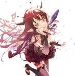  1girl asymmetrical_legwear black_bridal_gauntlets black_dress black_pantyhose black_shoes black_skirt blue_eyes bridal_gauntlets commentary crystal_wings detached_wings dress english_commentary floating_hair frilled_skirt frills gradient_clothes gradient_dress halo halter_dress halterneck heterochromia high_heels highres hololive hololive_english irys_(hololive) irys_(irys_1.0)_(hololive) layered_skirt long_hair looking_at_viewer pantyhose parted_lips pointy_ears purple_eyes purple_hair red_streaks ryuko_lee see-through_cleavage see-through_clothes shoes simple_background single_leg_pantyhose single_thighhigh skirt sleeveless sleeveless_dress solo star_halo thighhighs uneven_legwear very_long_hair virtual_youtuber white_background white_dress wings 