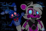  2016 animatronic anthro bear black_nose blue_eyes bow_tie chest_tuft dashiathebunny duo eyebrows five_nights_at_freddy&#039;s funtime_freddy_(fnafsl) hat lagomorph looking_at_viewer machine male mammal puppet_bonnie_(fnafsl) red_eyes robot sister_location smile teeth tuft video_games 