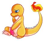  charmander chibi-depraved cum cum_on_penis feral male masturbation nintendo penile_masturbation penis pok&eacute;mon scalie simple_background solo video_games white_background 