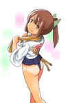  ass bikini_tan brown_hair from_side fundoshi i-401_(kantai_collection) japanese_clothes kantai_collection looking_at_viewer looking_back ponytail short_hair smile solo taishi_(moriverine) tan tanline yamakasa 