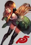  glasses headphones highres jacket long_hair orange_hair persona persona_5 sakura_futaba solo terai_(teraimorimori) thighhighs 