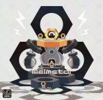  black_eyes character_name commentary evolutionary_line highres lightning_bolt_symbol melmetal meltan meme_(sleepsheep) no_humans nut_(hardware) one-eyed pokemon pokemon_(creature) pokemon_focus star_(symbol) symbol-only_commentary 