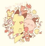  banjo-kazooie banjo_(banjo-kazooie) blue_pikmin cape closed_mouth commentary_request crown dog_(duck_hunt) donkey_kong_(series) duck_(duck_hunt) duck_hunt english_text full_body game_&amp;_watch jigglypuff kazooie_(banjo-kazooie) king_k._rool kirby kirby_(series) luma_(mario) meta_knight mr._game_&amp;_watch no_humans pac-man pac-man_(game) pichu pikachu pokemon pokemon_(creature) red_cape red_pikmin solid_oval_eyes star_(symbol) super_smash_bros. yellow_pikmin yukichi_0611 