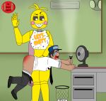  animatronic anthro avian bird butt_slap chicken duo female five_nights_at_freddy's five_nights_at_freddy's_2 galliform hi_res machine male male/female maurispank nightguard office otk phasianid robot robot_anthro scottgames slap smile spanked_butt spanking toy_chica_(fnaf) 