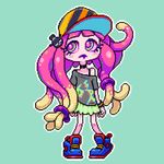  abxy baseball_cap bracelet clothing eyelashes female green_eyes hair hair_ornament hat jewelry long_hair miniskirt nintendo open_mouth pink_hair sea_anemone sea_anemonea skirt solo splatoon tentacle_hair tentacles video_games wii_u 