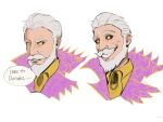  1boy beard black_sclera colored_sclera crazy_grin dress_shirt english_text facial_hair gold_embroidery hair_slicked_back highres jacket male_focus multiple_views mustache ornate_clothes peony-plum portrait purple_jacket sheogorath shirt slit_pupils smile solo speech_bubble teeth the_elder_scrolls the_elder_scrolls_iv:_oblivion white_background white_hair yellow_eyes yellow_shirt 