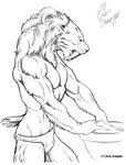  2006 anthro biceps bulge chris_sawyer clothed clothing fangs feline kneading male mammal muscular saber-toothed_cat solo topless underwerar 