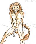  abs anthro balls chris_sawyer feline green_eyes lion male mammal mane muscular navel nipples nude pecs penis solo vein veiny_penis 