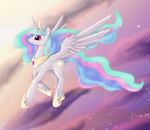  2012 cutie_mark dalagar equine feathered_wings feathers female feral flying friendship_is_magic fur hair hooves horn mammal multicolored_hair my_little_pony pink_eyes princess_celestia_(mlp) ridged_horn smile solo white_feathers white_fur winged_unicorn wings 