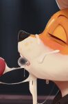  ambiguous_gender anthro black_nose bodily_fluids bubble canid canine cum cum_bubble cum_in_mouth cum_inside cum_on_face cum_string disembodied_penis duo eyes_closed female_(lore) fox fur genital_fluids genitals lucy_(sniffsnorf) male male/ambiguous mammal oral orange_body orange_fur penis side_view sniffsnorf 