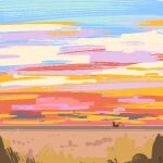  1:1 ambiguous_gender colorful_background desert digital_media_(artwork) digital_painting_(artwork) emmie_(giik) landscape living_machine machine painting_(artwork) pixel_(artwork) road shufflefur sunset 