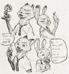  2016 anthro black_and_white canine carrot clothed clothing comic dialogue disney duo english_text female food fox judy_hopps lagomorph looking_at_viewer male mammal monochrome monoflax nick_wilde pawpsicle pen popsicle rabbit simple_background text vegetable white_background zootopia 