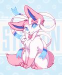  2026 ambiguous_gender bloominglynx digital_drawing_(artwork) digital_media_(artwork) eeveelution feet feral front_view fur generation_6_pokemon hi_res looking_at_viewer nintendo pokemon pokemon_(species) simple_background sitting smile solo sylveon tail toes 