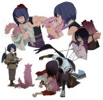  2girls aged_down alternate_costume alternate_universe arrow_(projectile) arrow_in_body bare_shoulders bird_girl bird_wings bow_(weapon) cleaning couple dying empty_eyes faceless faceless_female fox fox_girl from_side genshin_impact hair_between_eyes headpiece highres holding japanese_clothes kiss kissing_cheek kujou_sara leaning_forward long_sleeves looking_at_another looking_down looking_up messy_hair miko multiple_girls open_mouth parted_lips pink_fur protecting scared short_hair sleeveless suqling tail tail_wagging tank_top towel weapon weapon_on_back wet white_background wide-eyed wide_sleeves wings yae_miko yae_miko_(fox) yellow_eyes yuri 