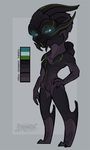  2016 2_fingers 2_toes alien big_eyes big_head black_body black_claws blue_eyes blue_sclera chibi claws color_swatch colored cute digital_drawing_(artwork) digital_media_(artwork) fan_character feranta flat_colors front_view full-length_portrait green_markings grey_background grey_body humanoid male markings mass_effect no_pupils nude portrait signature simple_background standing toes turian video_games 