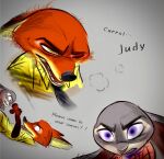  anthro canid canine disney duo english_text european_rabbit female fox fur green_eyes grey_body grey_fur hi_res infected insane_eyes judy_hopps lagomorph leporid male mammal necktie nibkman0304 nick_wilde night_howlers orange_body orange_fur oryctolagus paws pointy_ears purple_eyes rabbit rabbit_ears red_fox splatter text true_fox zootopia 