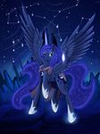  blue_eyes blue_feathers blue_fur constellations cutie_mark dalagar detailed_background equine feathered_wings feathers female feral friendship_is_magic fur hooves horn mammal my_little_pony night outside princess_luna_(mlp) sky solo standing star starry_sky winged_unicorn wings 