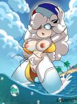 absurd_res anthro areola ball beach beach_ball big_breasts bikini black_horn blue_eyes blue_sclera bovid breasts brown_nose caprine clothing cloud ears_down eyelashes female front_view fur genitals hi_res holding_beach_ball horn idw_publishing inflatable lanolin_the_sheep_(sonic) mammal navel nipples open_mouth pink_areola pink_nipples pivoted_ears pubes sea sega sheep shumpy sky solo sonic_the_hedgehog_(comics) sonic_the_hedgehog_(idw) sonic_the_hedgehog_(series) swimwear tan_body tan_fur thick_thighs two-piece_swimsuit vulva wardrobe_malfunction water white_body white_fur white_pubes wide_hips yellow_bikini yellow_clothing yellow_swimwear