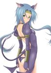  1girl animal_ears ass blue_hair blush breasts butt_crack cat_ears cat_tail choker fingerless_gloves gloves green_eyes headband long_hair looking_at_viewer low_twintails meracle_chamlotte muffin_(sirumeria) panties shiny shiny_clothes shiny_hair shiny_skin sideboob small_breasts solo square_enix star_ocean star_ocean_the_last_hope tail tailcoat thighhighs twintails 