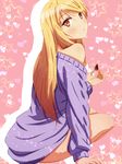  blonde_hair dress_shirt einhard long_hair looking_at_viewer off_shoulder orange_eyes sakura-sou_no_pet_na_kanojo shiina_mashiro shirt sitting solo star 