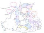  1girl altaria artist_request bird blush cloud gloves gym_leader heart hug long_hair nagi_(pokemon) pokemon pokemon_(creature) pokemon_(game) pokemon_rse simple_background smile white_background 