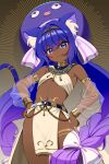  1girl alternate_costume alternate_skin_color ancient_egyptian ancient_egyptian_clothes animal_ear_fluff animal_ears blue_eyes blue_hair brown_egyptian_cat-eared_loli_(trend) cat_ears cat_girl cat_tail commentary_request gradient_hair highres kano3 long_hair looking_at_viewer multicolored_hair navel otomachi_una purple_hair smile solo stomach tail twintails very_long_hair vocaloid 