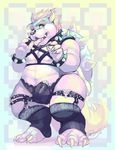  2016 anthro bowser bulge claws clothed clothing collar crossdressing digital_drawing_(artwork) digital_media_(artwork) equius erection facial_piercing front_view hair horn koopa legwear mammal mario_bros nintendo nose_piercing nose_ring open_mouth penis piercing scalie simple_background solo spikes standing teeth tongue tongue_out underwear video_games 