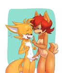  anthro balls blush breasts brown_fur canine chipmunk duo erection fox fur male mammal miles_prower penis pussy rodent sally_acorn smile sonic_(series) sparkydb uncut 