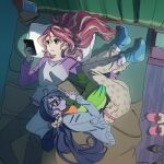  2girls 5mmumm5 \||/ ahoge ankle_socks bed black-framed_eyewear black_hair black_shoes blanket blonde_hair blue_cardigan blue_socks book bow breasts cardigan closed_mouth colored_skin commentary_request curtains denim double-parted_bangs feet_out_of_frame fingernails footwear_bow from_above frown full_body glasses green_eyes grey_pants hair_between_eyes hair_ornament hair_scrunchie hair_spread_out hand_on_another's_leg hand_up head_on_pillow heart heart_print highres holding holding_book hunched_over indoors jeans knees_together_feet_apart long_hair long_sleeves looking_at_object looking_at_phone low_ponytail lying multicolored_hair multiple_girls my_little_pony my_little_pony:_equestria_girls my_little_pony:_friendship_is_magic nightstand on_back on_bed on_side pajamas pants phone pillow pink_bow pink_pajamas pocket ponytail puffy_long_sleeves puffy_sleeves purple_eyes purple_skin purple_sleeves raglan_sleeves rectangular_eyewear red_hair sci-twi screen_light scrunchie shirt shoes slippers small_breasts socks streaked_hair striped_clothes striped_socks stuffed_animal stuffed_bird stuffed_toy sunset_shimmer sunset_shimmer_(human) tareme twilight_sparkle two-tone_hair unworn_shoes unworn_slippers very_long_hair wavy_mouth white_shirt yellow_pajamas yellow_scrunchie yellow_slippers 