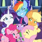  2016 applejack_(mlp) blonde_hair blue_eyes blue_feathers blue_fur cutie_mark dragon earth_pony equine eyelashes feathered_wings feathers female feral fluttershy_(mlp) friendship_is_magic fur green_eyes group hair hat horn horse long_hair luchita27_(artist) male mammal multicolored_hair my_little_pony pegasus pink_hair pinkie_pie_(mlp) pony purple_eyes purple_fur purple_hair rainbow_dash_(mlp) rainbow_hair rarity_(mlp) scalie smile spike_(mlp) tears twilight_sparkle_(mlp) unicorn winged_unicorn wings 