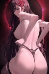  a_kite_(akitee) absurdres ass breasts commentary_request from_behind hair_ornament highres large_breasts long_hair looking_at_viewer mato_seihei_no_slave nipples purple_eyes purple_hair ripped thighhighs thong topless_female torn_clothes torn_thighhighs yamashiro_ren 