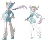  1girl concept_art gloves gym_leader hand_on_hips helmet lavender_hair nagi_(pokemon) official_artwork open_mouth pokemon pokemon_(game) pokemon_oras ponytail shoes transparent_background 