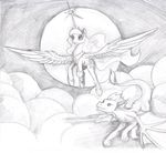  cutie_mark dalagar dragon duo equine feathered_wings feathers female feral flying friendship_is_magic horn male mammal membranous_wings my_little_pony pegasus princess_luna_(mlp) sketch traditional_media_(artwork) winged_unicorn wings 