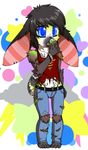  ambiguous_gender anthro chibi clothed clothing dessert food ice_cream lagomorph lovelesskiax mammal open_mouth rabbit solo standing torn_clothing 