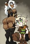 absurd_res accessory ahoge armwear belt big_breasts big_butt black_armwear black_boots black_clothing black_footwear black_gloves black_handwear black_thong black_topwear black_underwear boots bottom_heavy bottomwear breasts brown_boots brown_bottomwear brown_clothing brown_footwear brown_shorts butt clothed clothing crouching dark_body dark_elf dark_elf_beastmaster_(dragon's_crown) dark_skin dragon's_crown duo elf elf_(dragon's_crown) eyelashes female footwear gloves green_clothing green_eyes green_topwear grey_hair hair hair_accessory hairband handwear hi_res humanoid humanoid_pointy_ears jellotsok knee_boots knee_highs leg_grab legwear looking_at_viewer pointy_ears purple_eyes question_mark shoes shorts small_breasts surprised tan_body tan_skin thick_thighs thigh_grab thong topwear underwear vanillaware white_hair wide_eyed wide_hips