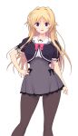  1girl arm_at_side black_bow black_jacket black_pantyhose black_ribbon blonde_hair blue_eyes bow bowtie breasts brown_pantyhose contrapposto cropped_jacket erika_la_etienne feet_out_of_frame frilled_skirt frills game_cg grey_skirt hair_intakes hand_on_own_hip high-waist_skirt jacket kourin_tenshi_en_ciel_rena lace lace-trimmed_skirt lace_trim large_breasts large_variant_set legs_apart long_hair looking_at_viewer miniskirt non-web_source official_art open_mouth pantyhose parted_lips pink_bow pink_bowtie pleated_skirt puffy_short_sleeves puffy_sleeves ribbon sailor_collar saitou_natsuki school_uniform self-datamine shirt short_sleeves sidelocks simple_background skirt sleeve_bow solo standing suhamaya tachi-e transparent_background underbust v-shaped_eyebrows variant_set very_long_hair white_background white_shirt wide-eyed 