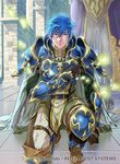  armor blue_eyes blue_hair cape company_name fire_emblem fire_emblem:_souen_no_kiseki fire_emblem_cipher geoffrey_(fire_emblem) gloves horse male_focus official_art solo suzuki_rika 